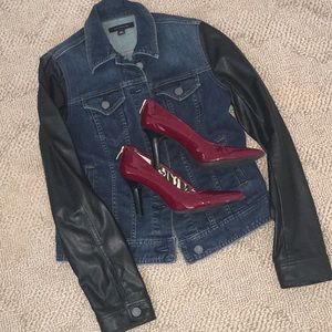 Ann Taylor jean jacket with faux black leather